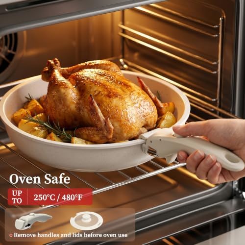 YASHE 9Pcs Granite Nonstick Pots and Pans Set, Oven Safe, Stackable - Image 5
