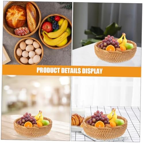Hemobllo Large Handmade Woven Rattan Picnic Basket Sturdy Thick round Fruit Storage Basket for Outdoor Kitchen Food Serving and Organizing - Image 3