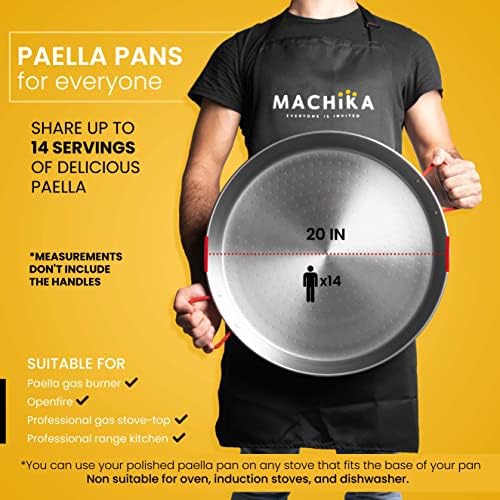 Machika Carbon - paella pan 20 in - 50 cm and 14 Servings, made in Carbon Steel, with dimples for greater resistance and lightness, ideal for cooking outdoors, cook your own Valencian paella - Image 3