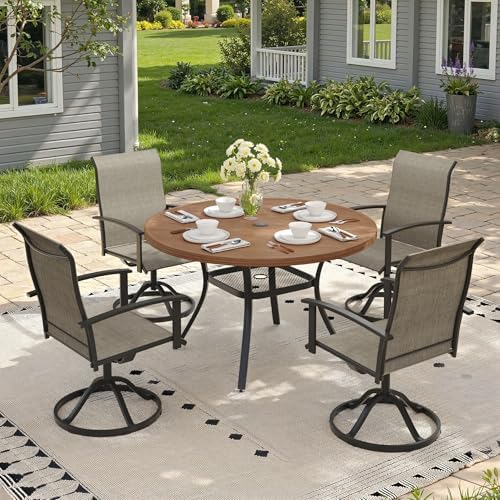 Outdoor Dining Table with Adjustable Umbrella Hole, 40.6" All-Weather Round Patio Dining Table for 4, Metal Patio Table with Storage Shelf for Garden Lawn Porch Deck Yard, Walnut - Image 4