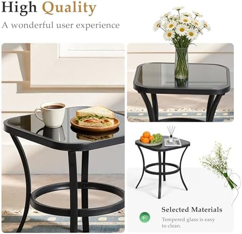 Oakcloud Oakmont Outdoor Furniture 3 Piece Conversation Bistro Set Rocking Chairs and Glass Top Table, Thick Cushions, Black Steel (Red) - Image 5