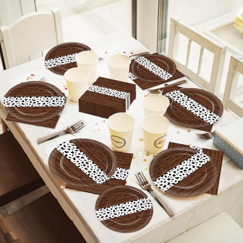 96Pcs Western Party Paper Plates and Napkins Cow Print Dessert Plates Cowboy Party Favors Supplies Tableware for Wild West First Rodeo Cowgirl Bachelorette Baby Shower Birthday Gatherings Decorations - Image 5