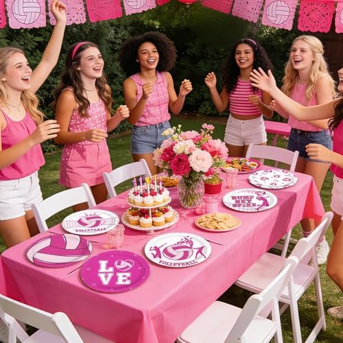 60Pcs Volleyball Plates 7" Pink Volleyball Sports Paper Plates - Image 5