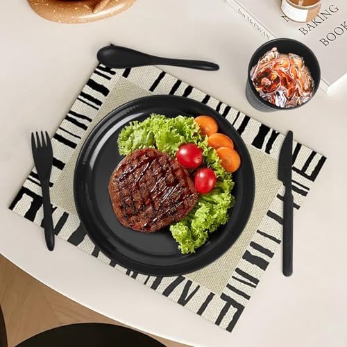 36 Pcs Wheat Straw Dinnerware Set,Dinnerware Sets for 6,Large Round Plates, Bowls and Cups, Unbreakable dish set, Dishwasher and Microwave Safe, Outdoor Camping Dishes (Black) - Image 3