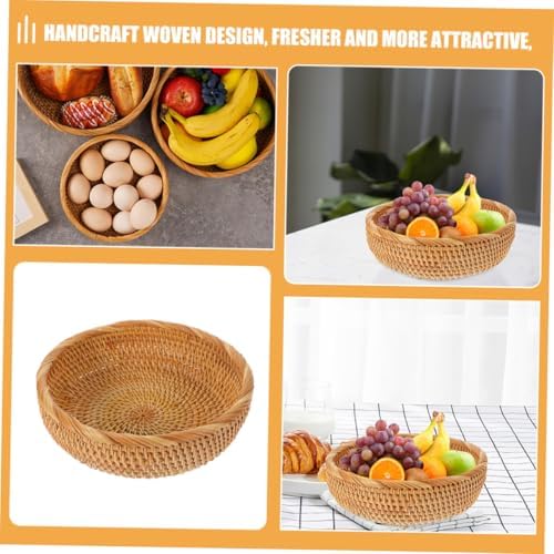 Rattan Woven Storage Basket, Vintage Khaki Fruit Snack Organizer - Image 5