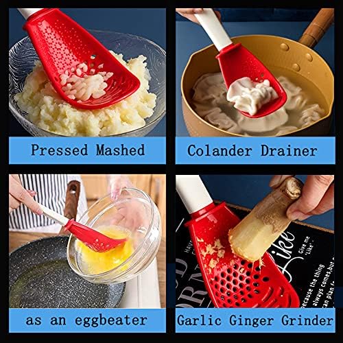 6in1 Multifunctional Kitchen Cooking Spoon- Kitchen Gadgets Strainers for egg yolk Separator- Grater Masher- Colander Skimmer Scoop- for Mashing, Grating, Draining, Heat Resistant (3Pcs red) - Image 6