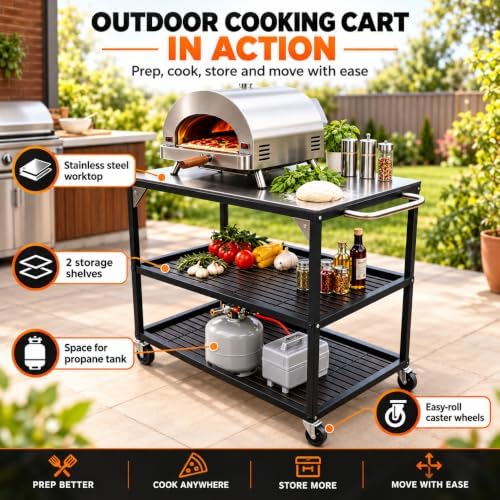 Outdoor Pizza Oven Table for Outside/Indoor & Outdoor Cooking Station/Grill Cart with Wheels/Metal Work Table for Ooni,Blackstone Griddle - Image 5