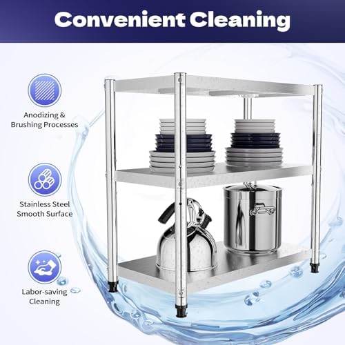 Stainless Steel Table, 3-Shelf Adjustable Heavy Duty Storage Shelving Unit, BBQ Prep Table 31.49 * 31.49 * 15.74in for Garage, Home, Warehouse, and Kitchen - Image 7
