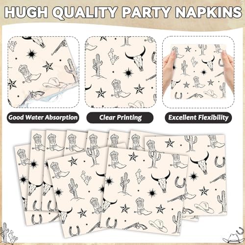 96PCS Western Cowboy Party Paper Plates and Napkins Set for Rodeo Party Cake Dessert Plates Disposable Decor Supplies Wild West Bachelorette Tableware for Kids Birthday Gatherings Decorations - Image 4