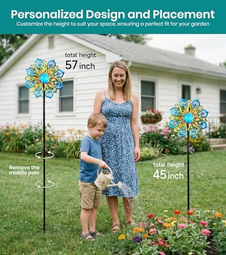 63" Solar Wind Spinners Outdoor, 13" Metal Kinetic Garden Art Decor - Image 5