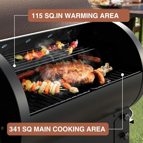 KingChii Electric Wood Pellet Smoker & Grill BBQ, 456 Sq.In Cooking Capacity, 11LB Pellet Hopper, PID Temp Control 180-425°F, Foldable Leg Portable 8-in-1 For Outdoor Backyard RV Camping-Brown - Image 4