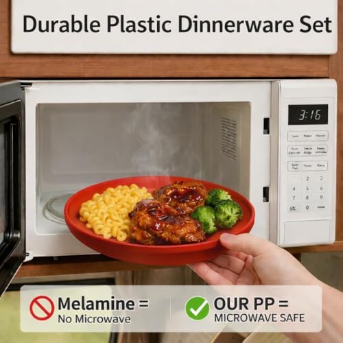 40 Piece Plastic Dinnerware Set for 8 with Cutlery, Unbreakable Plates and Bowls Set, Dishwasher & Microwave Safe Reusable Dish Set for Camping, RV, Outdoor Kitchen, Apartment Dining,Sunset Multicolor - Image 3