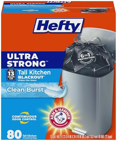 Hefty Ultra Strong 13 Gal Kitchen Trash Bags, Black, Clean Burst, 80ct by Hefty