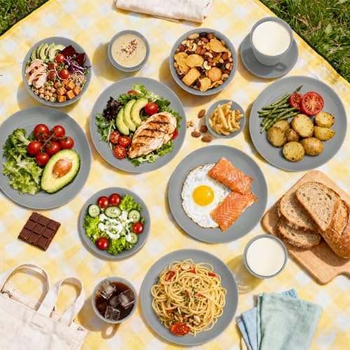 Kids Wheat Straw Dinnerware Sets for 4, 16 Piece Unbreakable Dinnerware Set, Kids Plates and Bowls Sets, Kitchen Plates and Bowls Set, Lightweight Dish Set for Party, Camping，RV - Grey - Image 5