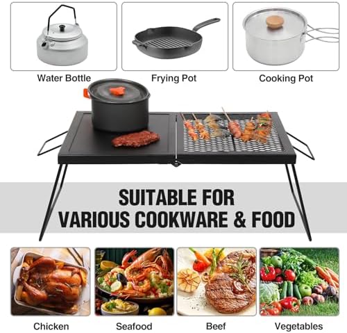 REDCAMP Folding Campfire Grill, Heavy Duty Steel Mesh Grate, 23.6" Portable Camping Grates Over Fire Pit, Campfire Cook Equipment with Legs Carrying Bag, Grilling Rack for Outdoor Open Flame Cooking - Image 7