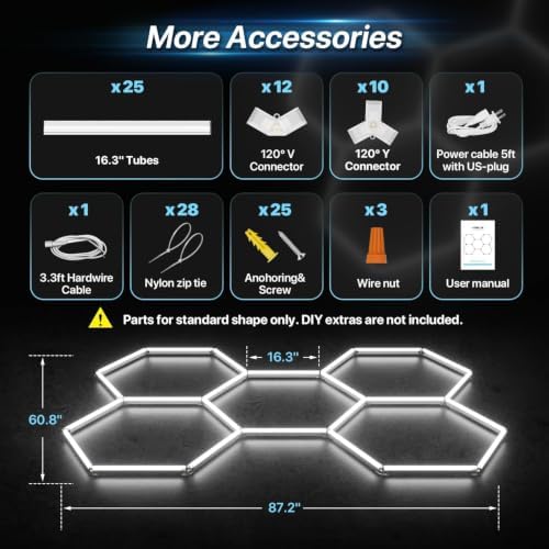 HYPERLITE Gen II Hexagon Garage Lights: 168W 16800LM 5 Grids Hexagon Led Light, 6500K Ultra Bright Honeycomb Hex Lights, Durable Design for Garage, Shop, Basement, Barber, Homegym - Image 6