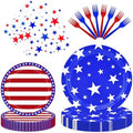 96 Pieces 4th of July Tableware Set – Patriotic Stars and Stripes Disposable Plates, Napkins, and Forks for Independence Day Party, BBQ, Picnic, and Memorial Day Celebrations – Serves 24 Guests by Herytem