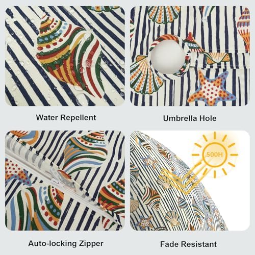 LVTXIII Round Outdoor Tablecloth with Umbrella Hole and Zipper, Water-Repellent 60 Inch Patio Table Cover for Bistro, Garden, Patio & Picnic, Cabana Shells - Image 4