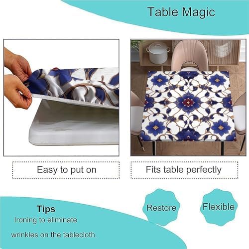 Fitted Tablecloth with Elastic, Moroccan Trellis Pattern Printed on Stain Resistant Card Table Cover, Use for Kitchen Patio Restaurant, Fit for 48" x 48" Square Tables - Image 3