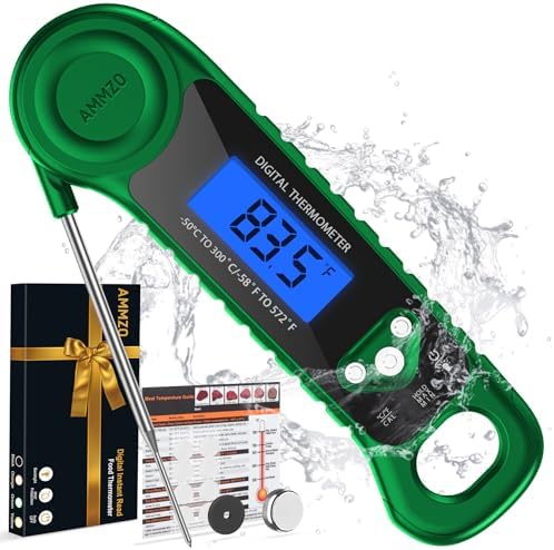 AMMZO Digital Meat Thermometer for Grilling, Candy Thermometer Instant Read Food Thermometer Waterproof with Backlight for Cooking, Deep Fry, BBQ, Grill, Smoker and Roast (Green) by AMMZO