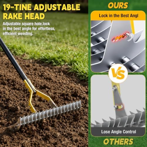 Thatch Rakes , 15-Inch Wide Thatching Rake for Cleaning Dead Grass, 70-Inch Efficient Steel Dethatcher Rake with Adjustable Metal Handle, Thatch Rakes for Lawns, Garden, Yard - Image 4