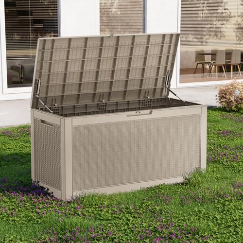 120 Gallon Waterproof Outdoor Storage Box,Resin Deck Box,Lockable Outside Storage Box Container for Patio Furniure,Garden,Pool Tools (120 Gallon,Grey) - Image 4