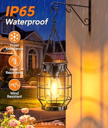 KOOPER Solar Lanterns Outdoor Waterproof, Upgraded Metal Hanging Solar Lights Outdoor Decorative, Brighter Outdoor Hanging Lantern for Yard Patio Pathway Porch Garden Decor, Gift for Women Mom 2 Pack - Image 5