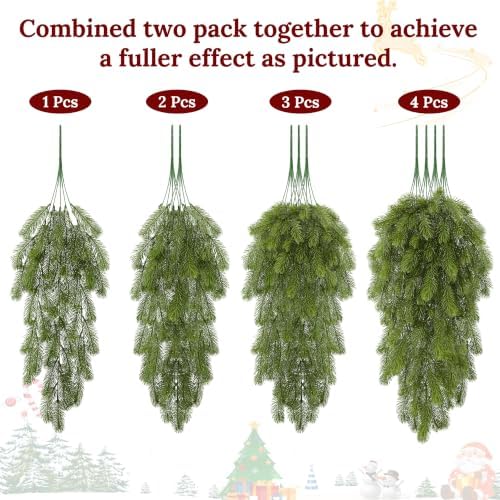 Waipfaru 4Pcs Artificial Hanging Plants, Pine Christmas Teardrop Swag - Image 3