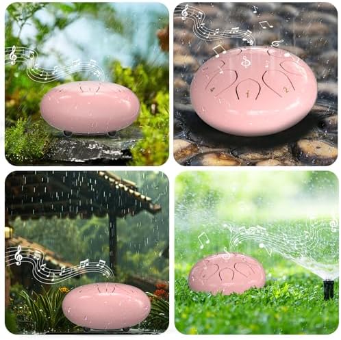 Rain Drum for Outside Garden, 6 Inches 8 Notes Steel Tongue Drums, Waterproof Meditation Echo Rain Chime, Musical Instruments for Adult Gift with Bag, Music Book, Mallets (Pink) - Image 5