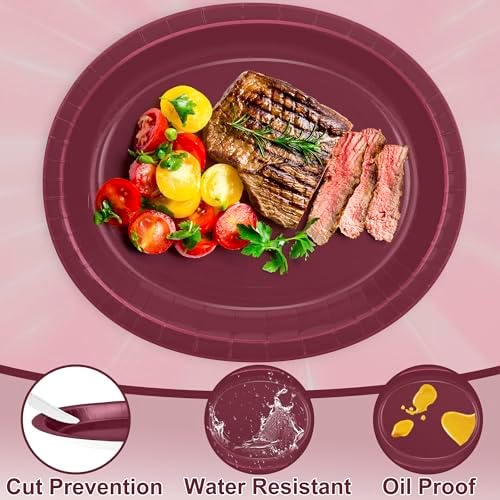 50 Pack Burgundy Plates 12.2" x 10.2" Heavy-duty Paper Oval Dinner Plates - Image 3