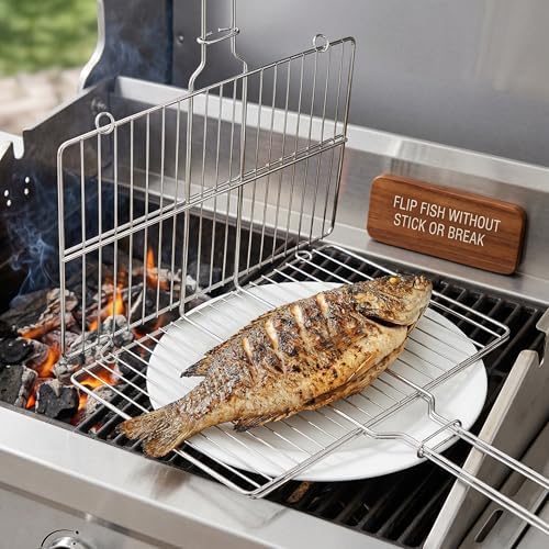 Stainless Steel Fish Grill Basket for Outdoor BBQ, Heavy Duty Lockable Grilling Rack for Fish Vegetables Steak Veggies Shrimp Meat, Portable Campfire Cooking Mesh Grate Tool, 12 x 8 Inch - Image 5