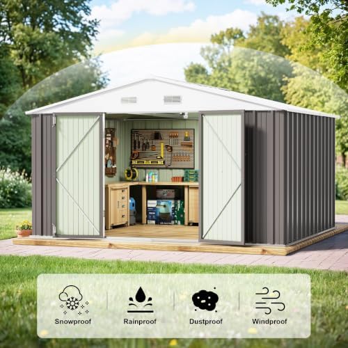 JUMMICO 10x8 FT Outdoor Storage Shed, Gray - Image 6