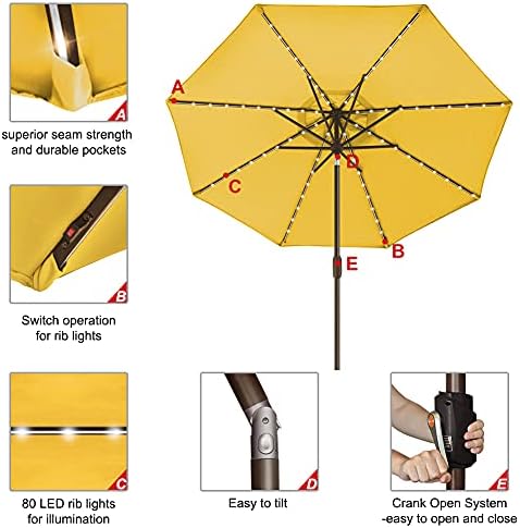 EliteShade USA 10-Year-Non-Fading 9ft Market Patio Umbrella, Commercial Grade Table Sun Umbrella with 80 Solar LED Lights, Crank Open, Windproof & UPF 50+ UV Protection for Garden, Deck, Pool, Backyard, Sunflower Yellow - Image 5