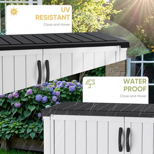 Devoko 50 Cu Ft Outdoor Storage Cabinet - Waterproof Vertical Shed for Patio, Garden & Deck, Heavy-Duty Tool Storage Box for Cushions, Accessories & Equipment, Durable & Weather-Resistant (White) - Image 4