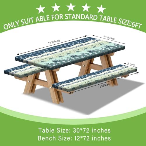 Picnic Table Cover with Bench Covers and Bag, Camping Essentials, Bohemian Waterproof Windproof Camping Tablecloth, Fitted Tablecloth Cover with Elastic Edge, for Garden & Outdoor, 3 PCS, 30x72 Inch - Image 3