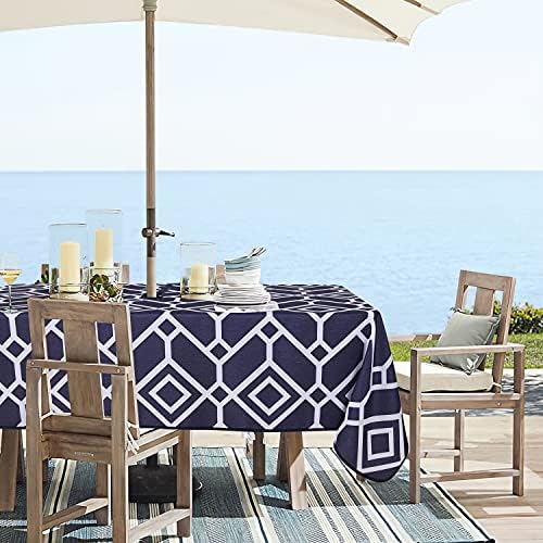 LUSHVIDA Moroccan Outdoor Tablecloth with Umbrella Hole, 60x120 Inch Navy - Image 3