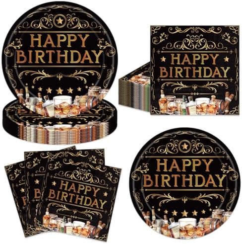 40pcs Whiskey Birthday Party Decorations Whiskey Plates and Napkins Aged to Perfection Birthday Decorations for Men,Suitable for 20 Guests by UkralMagic