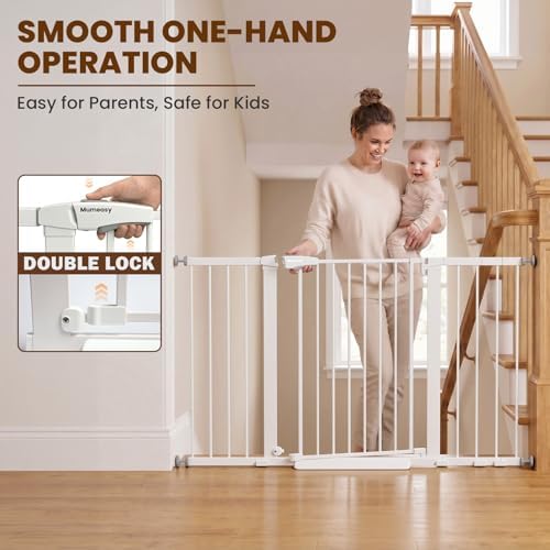 Mumeasy 36" Extra Tall Baby Gate for Stairs, 29.7-54.2" Wide Dog Gate for Doorways, Walk Thru Pet Safety Gate for Indoor, Pressure Mounted with Auto Close, Easy Install No Drill for Toddlers, White - Image 5
