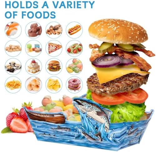 Rlvgqu 40 Pcs Fishing Paper Food Trays Fishing Birthday Serving Tray - Image 4