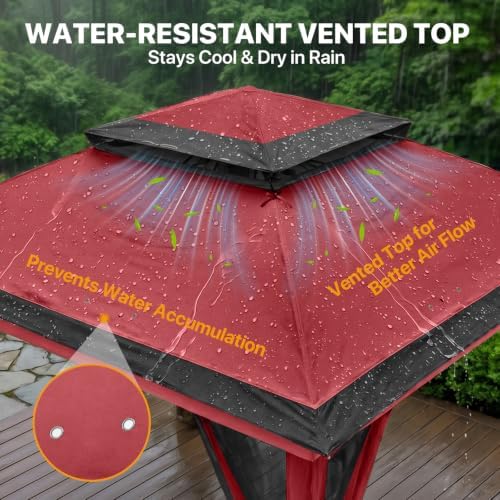 COOS BAY 11x11 Pop Up Gazebo with Netting, Canopy Tent, Red - Image 4