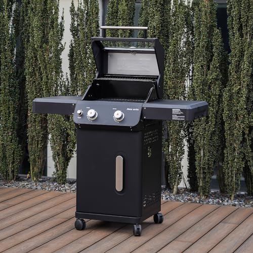 Monument Grills 2-Burner Stainless Steel Liquid Propane Gas Grill, Two Foldable Shelves Patio Garden Barbecue Grill with Clearview® Lid, Knob Control Mesa220, Black - Image 6