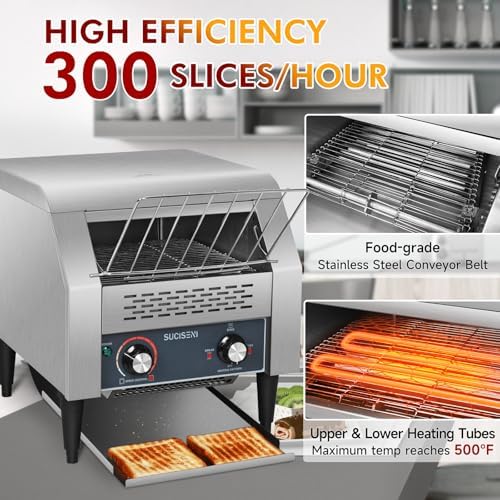 Commercial Toaster 300 Slices/Hour Industrial Conveyor Toaster 1900W Stainless Steel Restaurant Toasters for Croissants Toast Bun Bagel Bread - Image 3