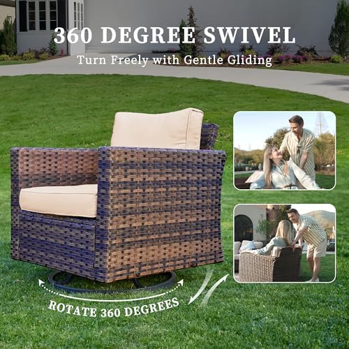 UDPATIO Patio Furniture Set with Fire Pit Table and Swivel Rocking Chairs, 5 Pieces Outdoor Wicker Furniture Set with Waterproof Cover, 4'' Thickened Cushion, Khaki - Image 4