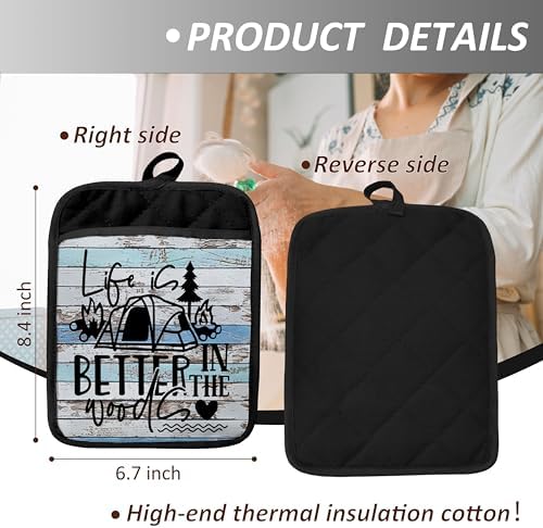 Hunting Gifts Pot Holders with Pockets, Cabin Gifts Life is Better in The Woods Pot Holders Heat Resistant Oven Mitts Hot Pads for Kitchen Baking Cooking,Potholders for Kitchens - Image 2