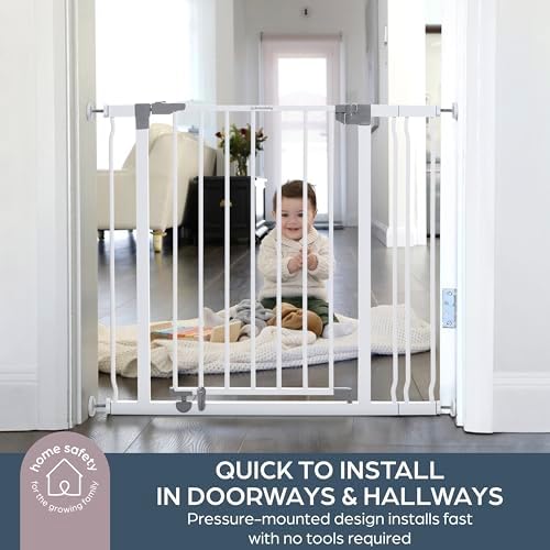 Dreambaby Liberty Walk Thru Baby Safety Gate Set - with 3.5inch Extension Panel - Fits 29.5-36.5inch Openings - Pressure Mounted Security Gates - White - Image 2