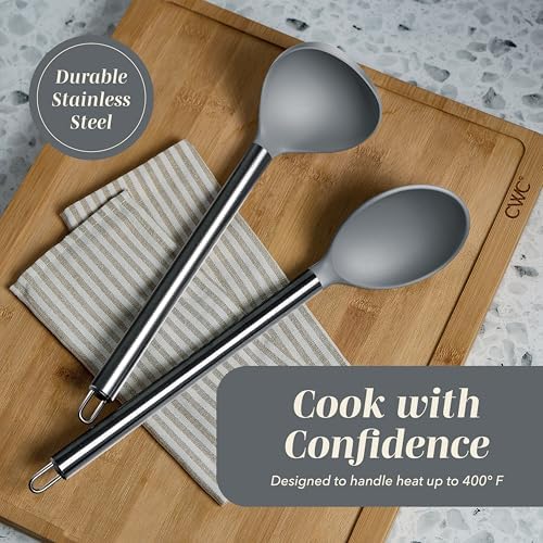 COOK WITH COLOR Silicone Cooking Utensils, Kitchen Utensil Set, Easy to Clean Silicone Kitchen Utensils, Cooking Utensils for Nonstick Cookware, Kitchen Gadgets Set, 10 Pieces, Grey Ombre - Image 5