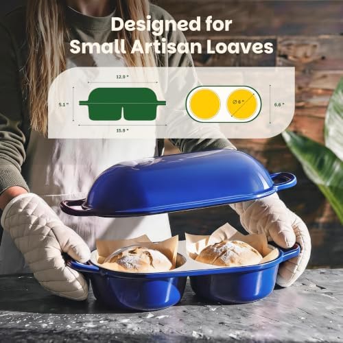 Double Dutch Oven for Sourdough Bread Baking, Cast Iron Dutch Oven [Blue] - Image 2