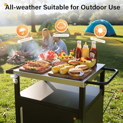ROVSUN Outdoor Grill Table Cart with Cabinet, Stainless Steel - Image 5
