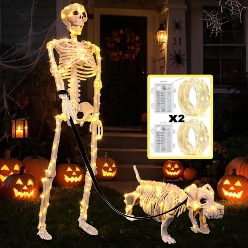 Lighted Human & Dog Skeleton Halloween Decorations Outdoor/Indoor by UZYZMS