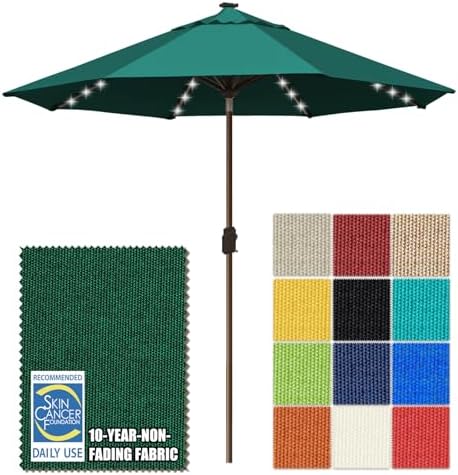 EliteShade USA 10-Year-Non-Fading 10ft Market Patio Umbrella, Commercial Grade Table Sun Umbrella with 80 Solar LED Lights, Crank Open, Windproof & UPF 50+ UV Protection for Garden, Deck, Pool, Backyard, Forest Green by EliteShade